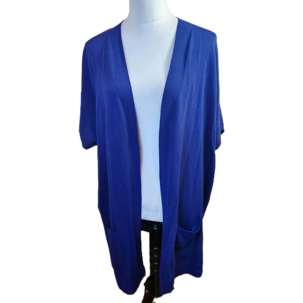 Chicos 2 Mindy Vest Cardigan Size Large Blue Open Front Lightweight Ribbed Top